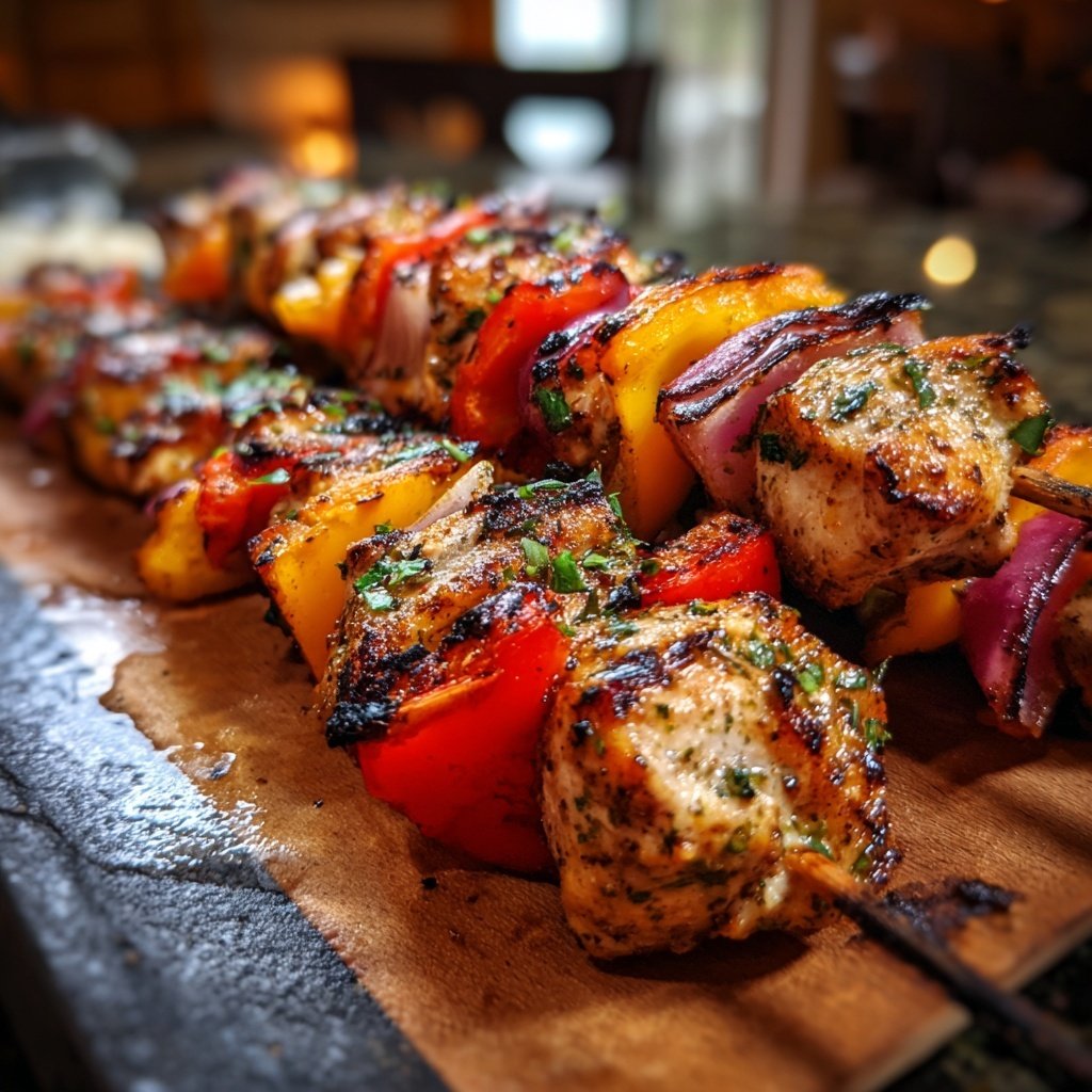 Gegrillte Hähnchenspieße Mit Paprika Und Zwiebeln