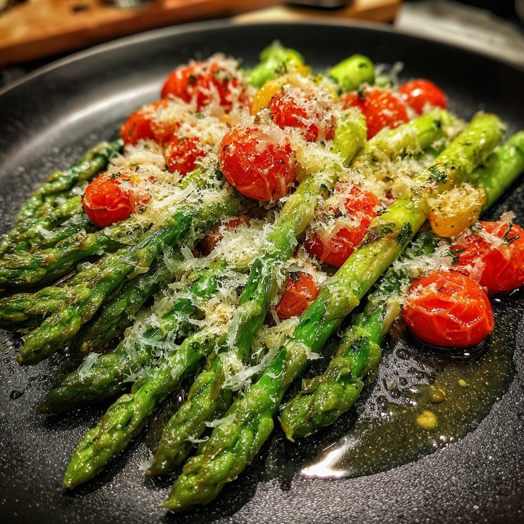 Grüner Spargel Mit Tomaten Und Parmesan